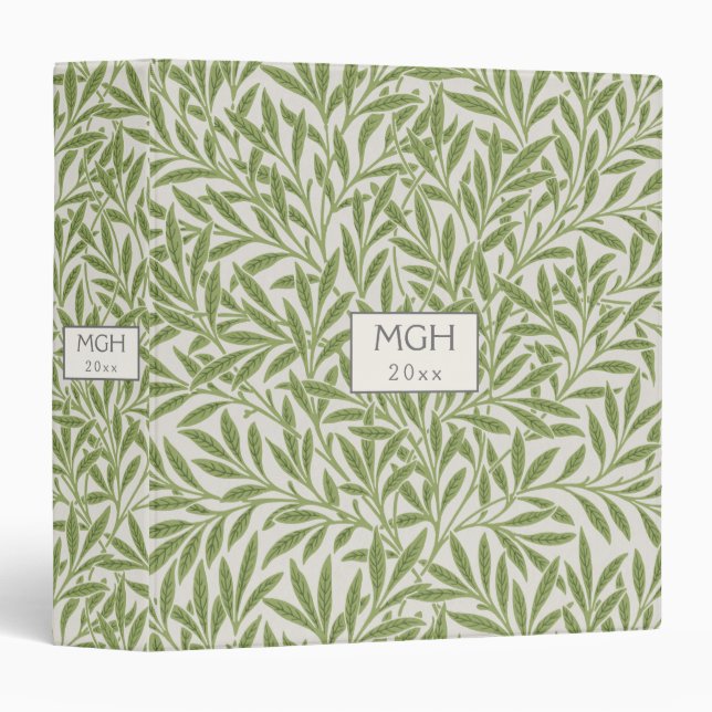 Classeur Monogramme Feuille vintage vert saule (Devant/Côté)