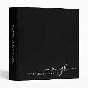 Classeur Monogramme Fille Noir Blanc Chic Coeur Script