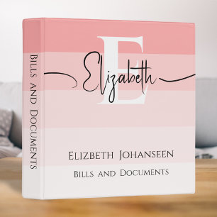 Classeur Monogramme fillette calligraphie Blush rose rayure