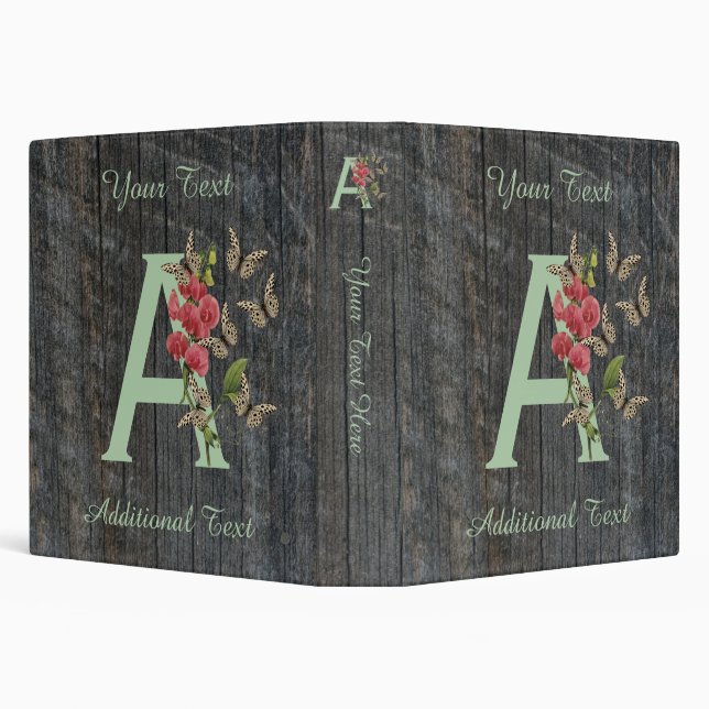 Classeur Monogramme Fleur Papillon Initial A Personnalisé (Arrière-plan)