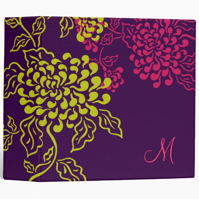 Classeur Monogramme floral de Contempo (violet / Chartreuse (Devant/Côté)