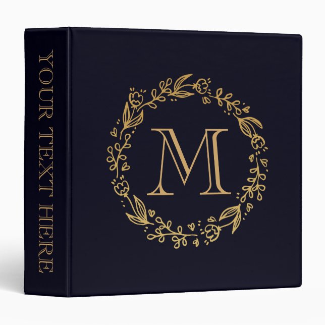 Classeur Monogramme floral doré (Devant/Côté)