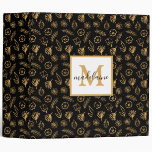 Classeur Monogramme floral noir et or