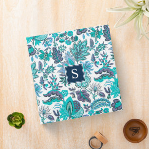 Classeur Monogramme floral Vintage Boho bleu