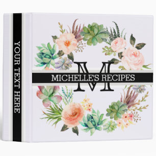 Classeur Monogramme Floral Vintage Noir Rayures Argentées