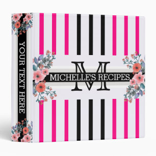 Classeur Monogramme Floral Vintage Roses Noires Rayures
