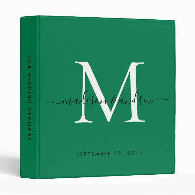 Classeur Monogramme Forêt classique Vert Script Mariage Alb (Devant/Côté)