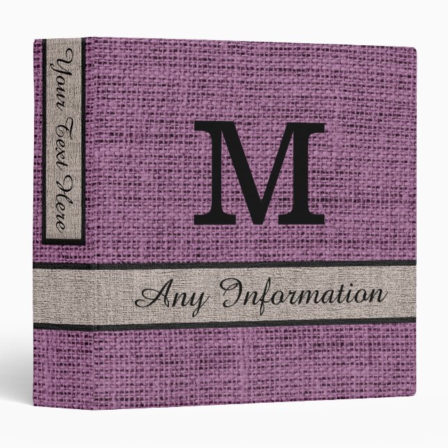 Classeur Monogramme fuchsia antique de toile de toile de (Devant/Côté)