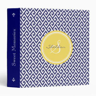 Classeur Monogramme géométrique principal grec bleu chic