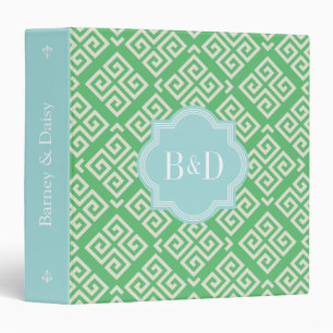 Classeur Monogramme géométrique principal grec vert chic de