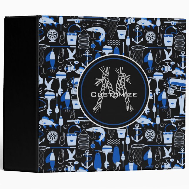 Classeur Monogramme Gone Pêche Motif bleu (Devant/Côté)
