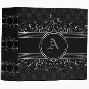 Classeur Monogramme gothique orné noir et argent