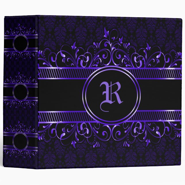 Classeur Monogramme gothique orné noir et pourpre (Devant/Côté)