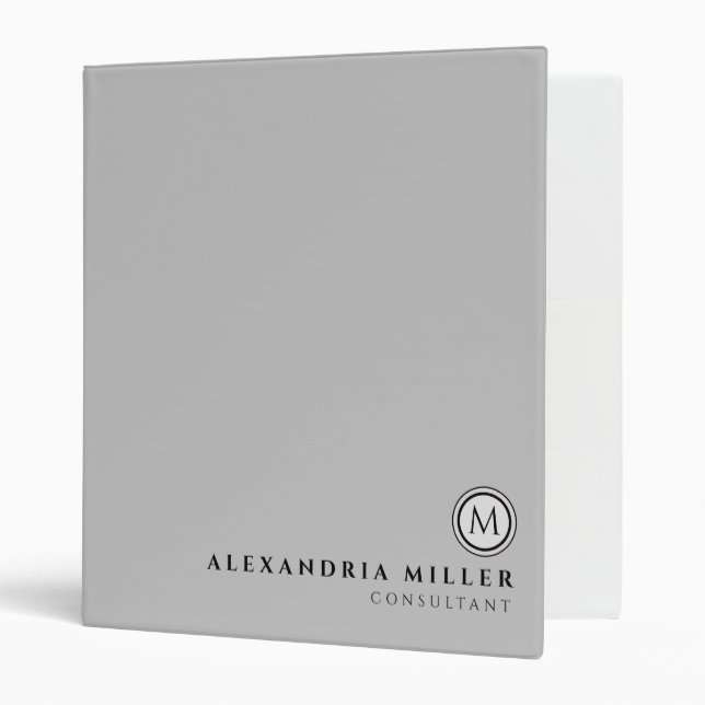 Classeur Monogramme gris clair professionnel Nom et titre (Devant/intérieur)
