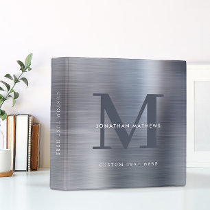 Classeur Monogramme gris métallique brossé professionnel mo