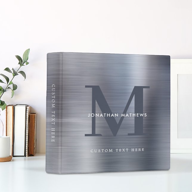 Classeur Monogramme gris métallique brossé professionnel mo (Créateur téléchargé)