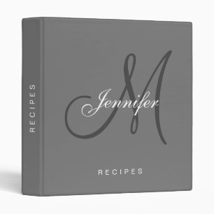 Classeur Monogramme Gris noir Script Nom élégant Recette Re