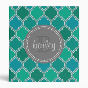 Classeur Monogramme Gris Turquoise moderne treillis Motif