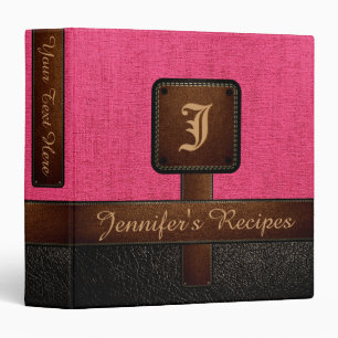 Classeur Monogramme Hot rose Burlap Russe cuir look