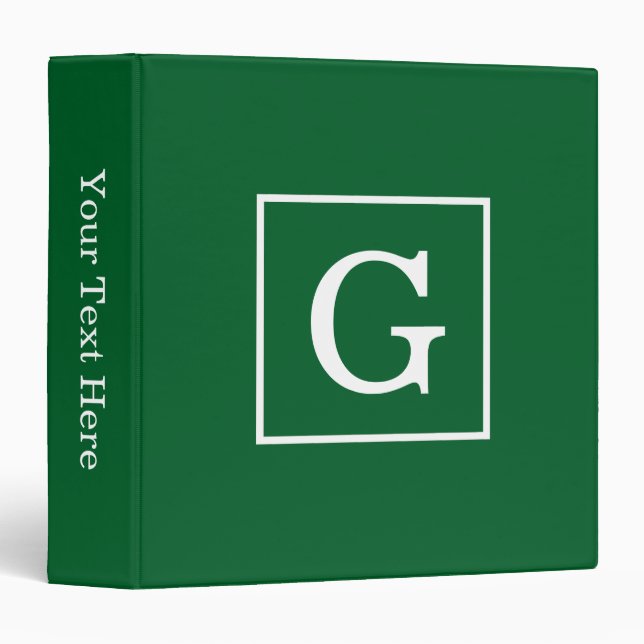 Classeur Monogramme initial encadré blanc vert de forêt (Devant/Côté)