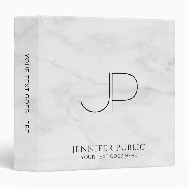 Classeur Monogramme initial personnalisé Élégant dessus en  (Devant/Côté)