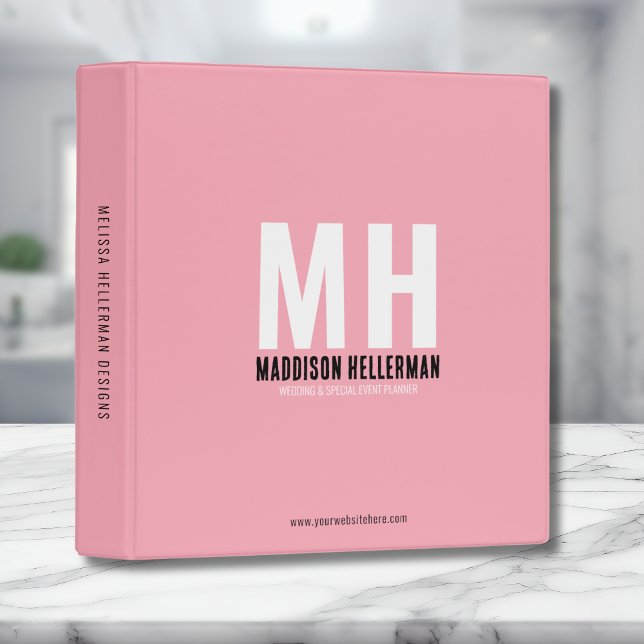 Classeur Monogramme Initiale De Nom Moderne Rose Élégant (Simple Modern Pink Name Initial Monogram 3 ring binder)