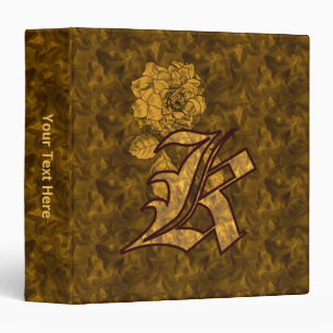 Classeur Monogramme Initiale K Satin Orné Pivoine Personnal