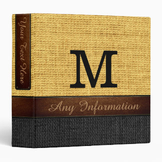 Classeur Monogramme Jaune & Noir Burlap Rustique Jute