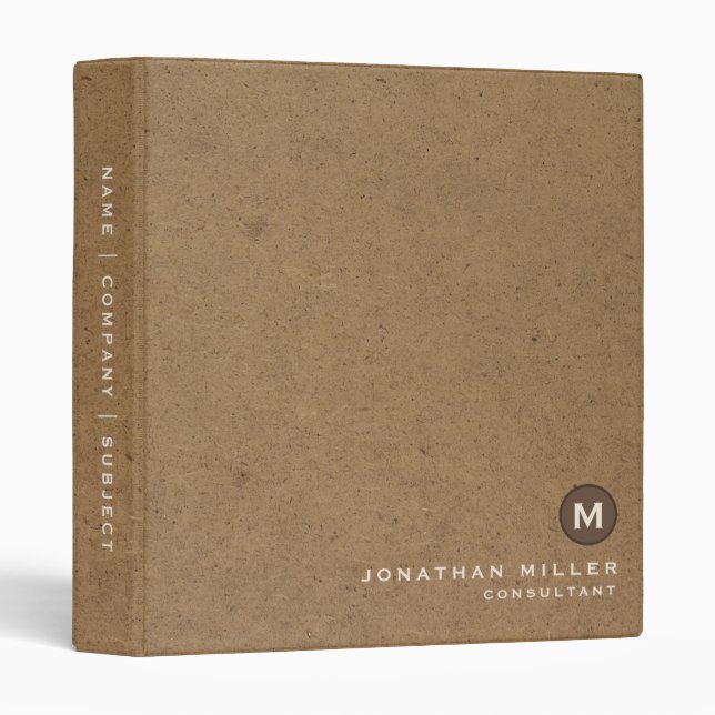 Classeur Monogramme Kraft minimal (Devant/Côté)