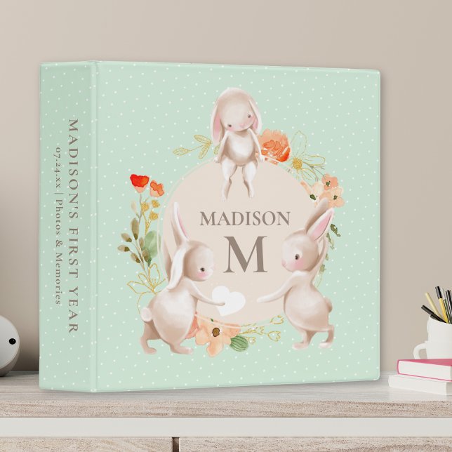 Classeur Monogramme Lapin lapins Floral Girl Personnalisé (Créateur téléchargé)