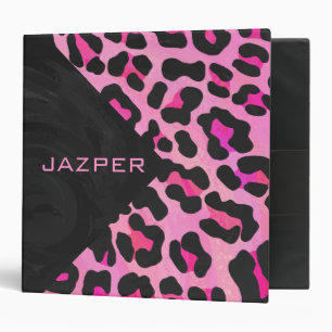 Classeur Monogramme Leopard noir et rose chaud