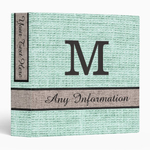 Classeur Monogramme lin toile écrue aéro bleu