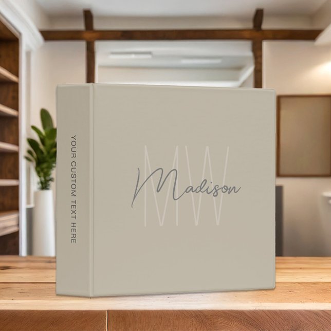Classeur Monogramme Logo Beige Moderne Minimaliste (Monogram Logo Beige Modern Minimalist 3 Ring Binder)