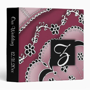 Classeur Monogramme Mariage Rouge Rose Blanc Noir Floral