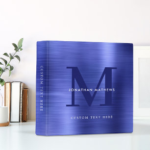 Classeur Monogramme métallique bleu brossé moderne professi
