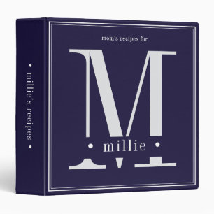 Classeur Monogramme Minimal Bleu Blanc Recettes de Maman