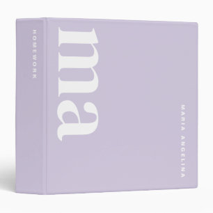 Classeur Monogramme minimaliste de l'école violet de fille