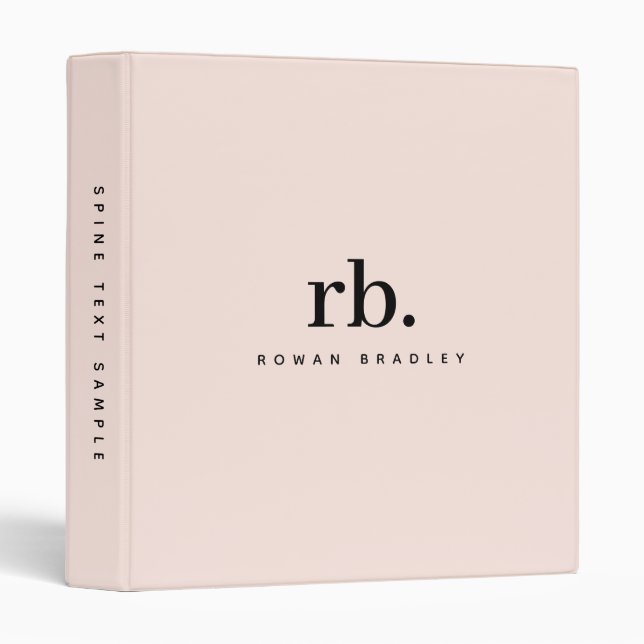 Classeur Monogramme minimaliste féminin rose poudré profess (Devant/Côté)