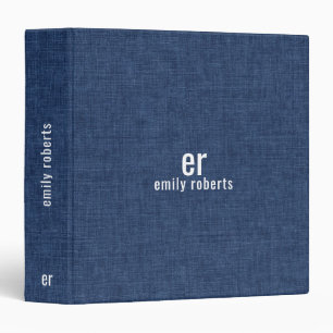 Classeur Monogramme Minimaliste Lin Bleu Texture