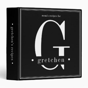 Classeur Monogramme Minimaliste Noir Blanc Recettes de Mama