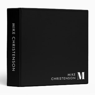 Classeur Monogramme minimaliste noir et blanc Nom Typograph