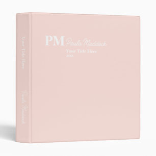 Classeur Monogramme Minimaliste Nom Manuscrit Rose Pâle