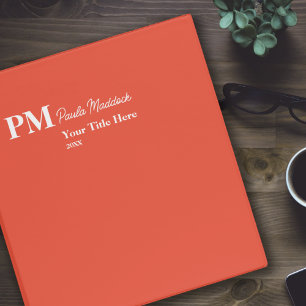 Classeur Monogramme Minimaliste Nom sur fond orange-rouge é