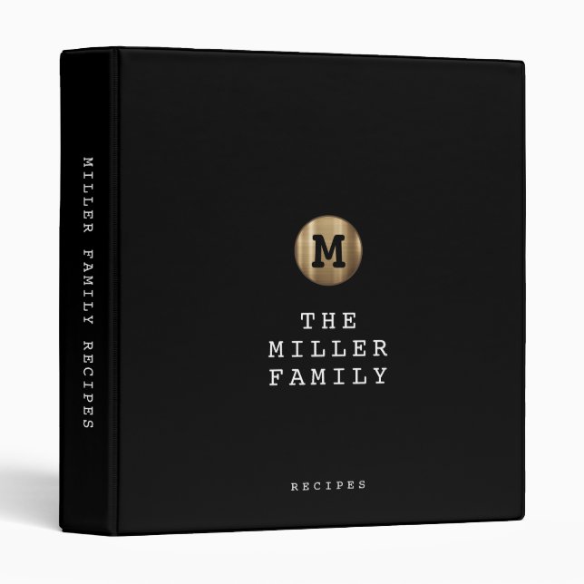 Classeur Monogramme minimum Famille d'or noir Recette 3 Bag (Devant/Côté)