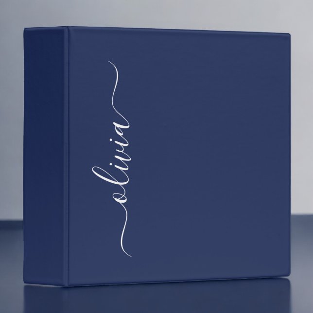 Classeur Monogramme moderne bleu marine et blanc (Créateur téléchargé)