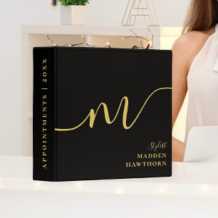 Classeur Monogramme moderne Calligraphie Black Gold Nominat
