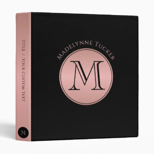 Classeur Monogramme Moderne Cercle Or Rose & Noir