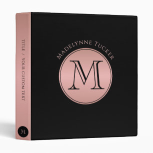 Classeur Monogramme moderne Cercle Rose Or & Noir