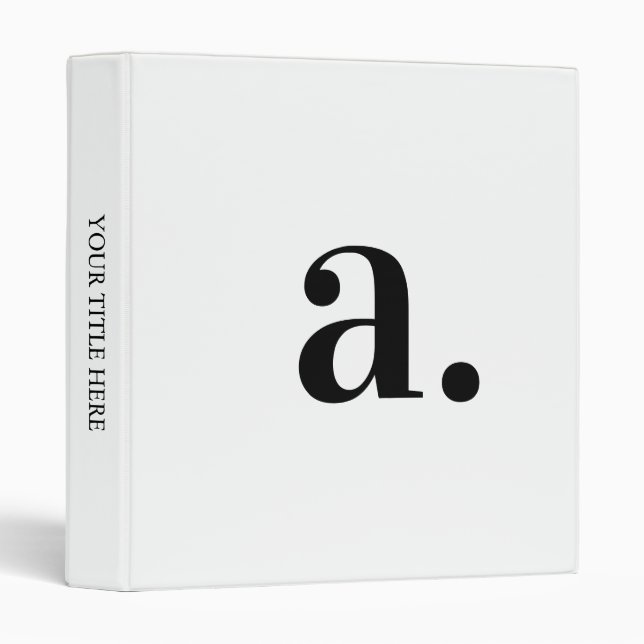 Classeur Monogramme moderne classique noir blanc minimalist (Devant/Côté)