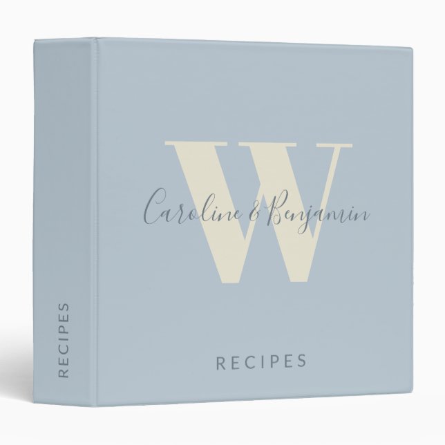 Classeur Monogramme moderne Couple Nom Bleu clair (Devant/Côté)